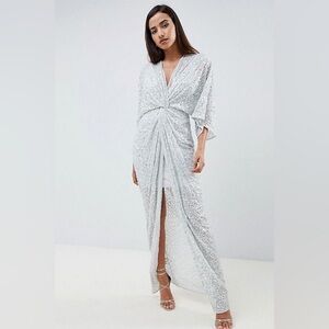 ASOS Knot Front Sequin Kimono Maxi Dress - US 14